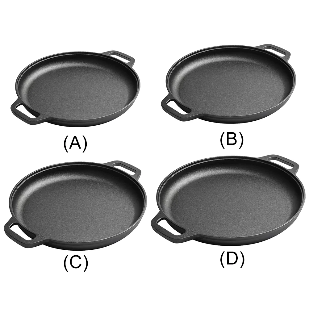 Cast Iron Non-Stick Pancake Pizza Pan Round Griddle For Crepes And Pizza with Dual Handles Kitchen Cooking Pot Cookware Fry Pan