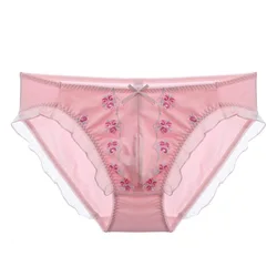 Man's Flower Embroidery Pink Briefs