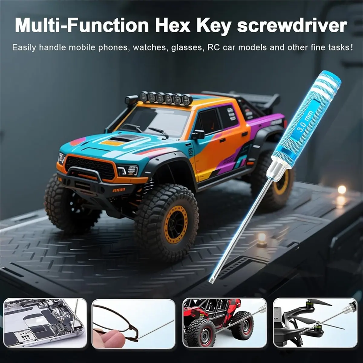 

[A17I TOY] Screwdrivers Set 1.5mm 2.0mm 2.5mm 3.0mm Hex Key Driver Tool Set 4pcs Anti-Stripping Bit Aluminum Handle for RC Car