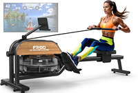 Fysiq Home Rowing Machine, Made of High-Quality Wood, 28L Extra-Large Water Tank, 50% Increased Resistance, Bluetooth Display, Maximum User Height 200cm
