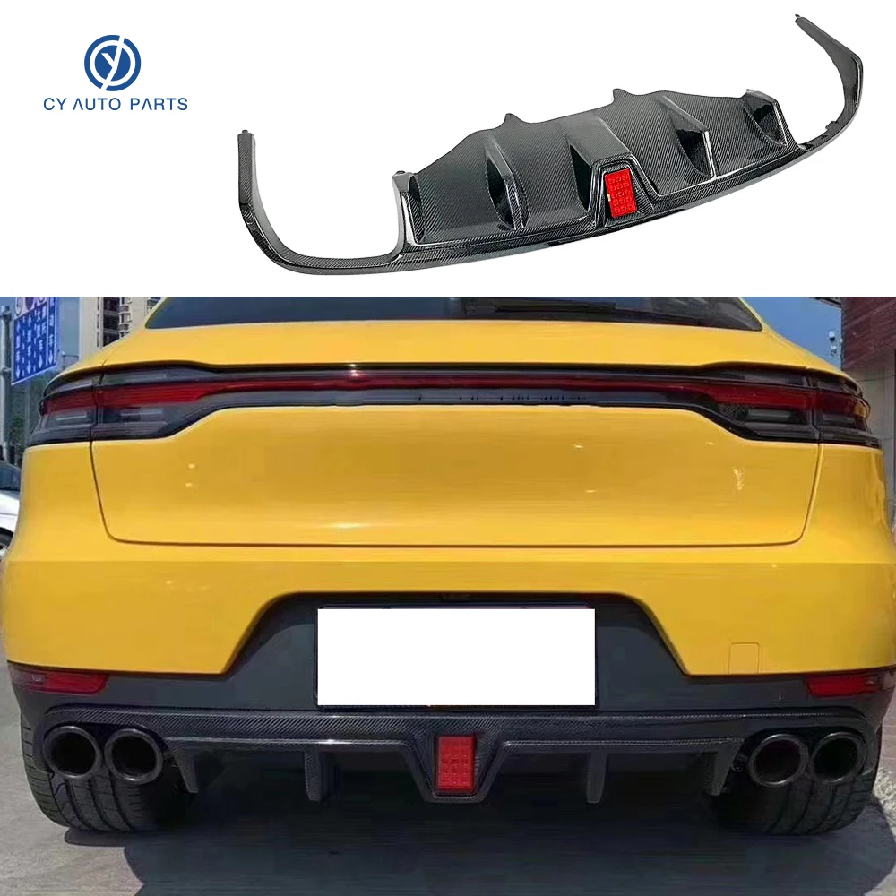 Real Carbon Fiber Refitting Bumper Rear Lip Spoiler Diffuser With Light For Porsche Macan 