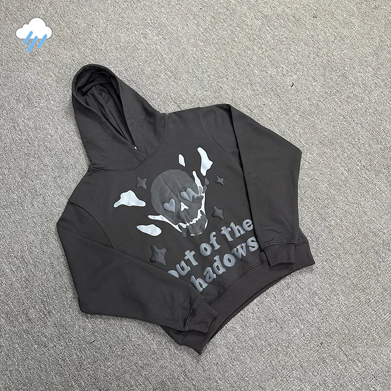 

Skull Head Letter Foam Printing Broken Planet Hoodie Hooded Men Women Best Quality Loose Sweatshirts Black Pullovers With Tags