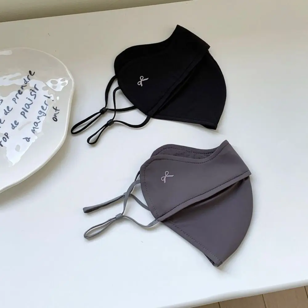 Washable Bowknot Sun Protection Face Mask Breathable Reusable Ice Silk Face Mask Solid Color Nylon Face Cover Sunscreen Mask