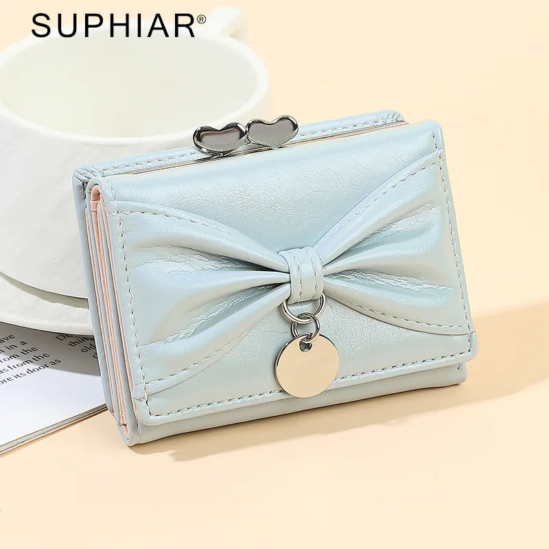 

Fashionable folding card case for student,cute bow coin purse,multi-functional short wallet for girl,billetera mujer,cartera