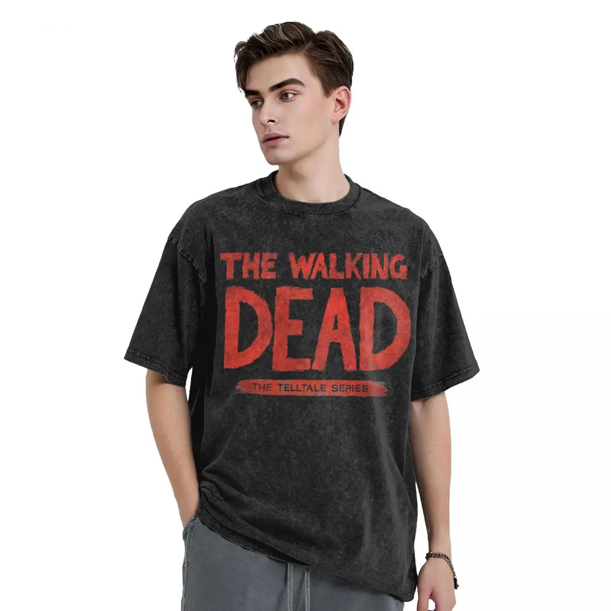 Streetwear Washed T Shirt The Walking Dead Cotton T-Shirts The Telltale Series Novelty Tee Shirt for Male Summer Y2K Retro Tops