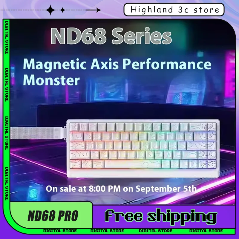 이록 Nd68 프로 마그네틱 스위치 키보드 0.001mm Rt 8k 인체공학적 게이밍 키보드 가스켓 핫스왑 홀 센서 rgb 키보드용