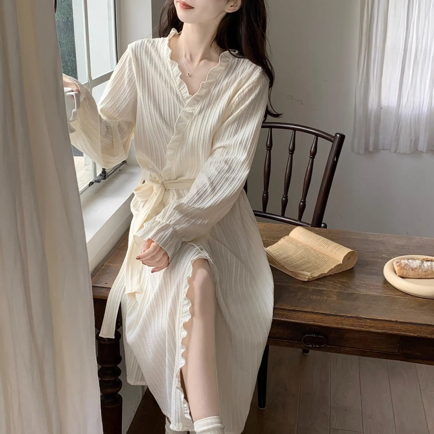 ฤดูใบไม้ผลิฤดูร้อนบาง Morning Robe เสื้อผ้าชุดนอนกลางความยาว Nightgown สําหรับผู้หญิงชุดนอน Sleeping ใหม่ในชุดสตรี