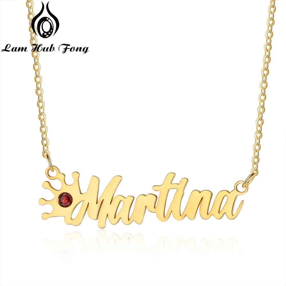 

Personalized Crown Necklace Customized Name and Birthstone Pendant Necklaces Fashion Jewelry for Birthday Gifts (Lam Hub Fong)