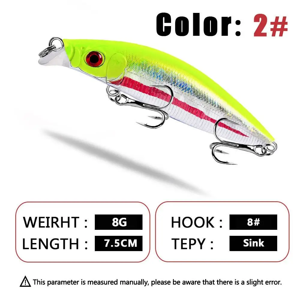 2024 75mm 8g Sinking Fishing Lure 3D Eyes VIB Fishing Bait Minnow Wobbler Bass Artificial Bait Fishing Tackle