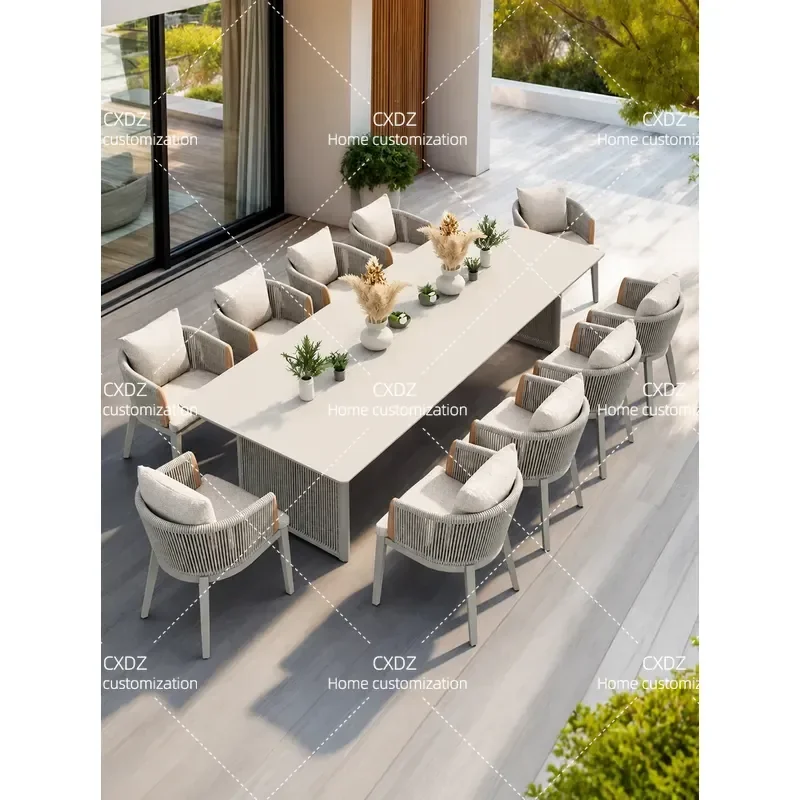 10 Seater Outdoor Dining Set Aluminum Alloy Garden Table and Chairs 2.7m for Courtyard Villa Hotel Patio Furniture