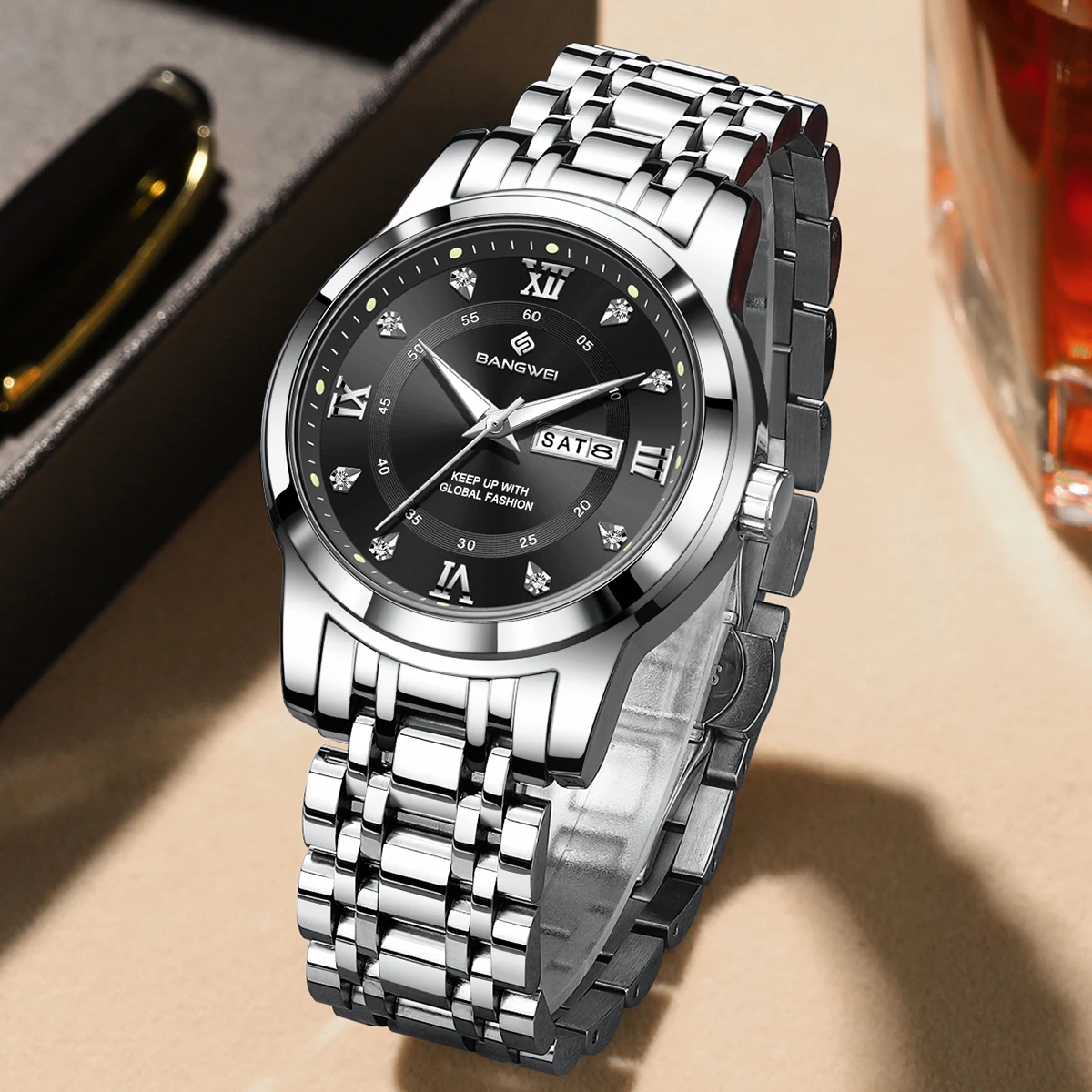 BANGWEI Quartz Men's Wristwatch Top Brand Business Luxury Waterproof Auto Date Week Luminous Casual Sport Watches for Man Reloj