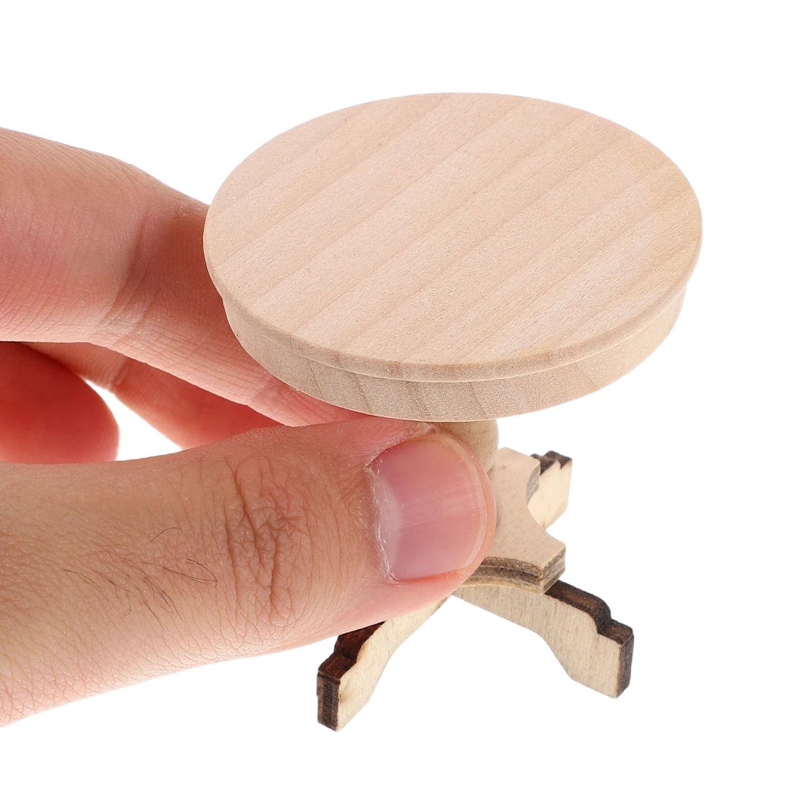 Móveis em miniatura para casa de bonecas, 2 peças, madeira natural, escala 1:12, mesa de centro redonda, mesa de chá, acessório para sala de estar, móveis minúsculos