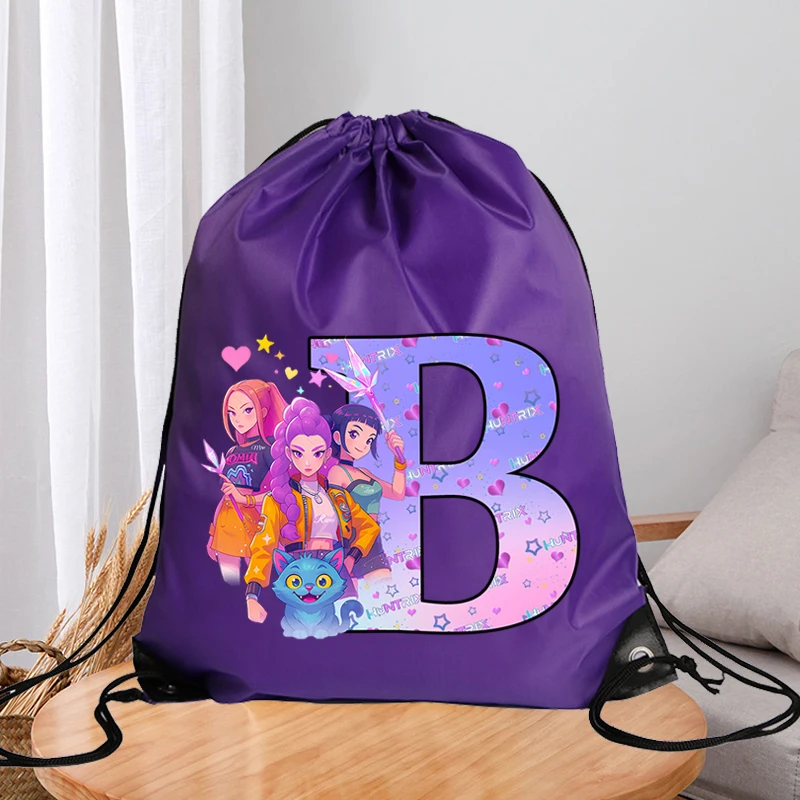 KPop شيطان الصيادين البوليستر الرباط حقيبة الكرتون رسالة مطبوعة كيس التخزين الرجال النساء السباحة اللياقة البدنية حقائب محمولة الهدايا #2