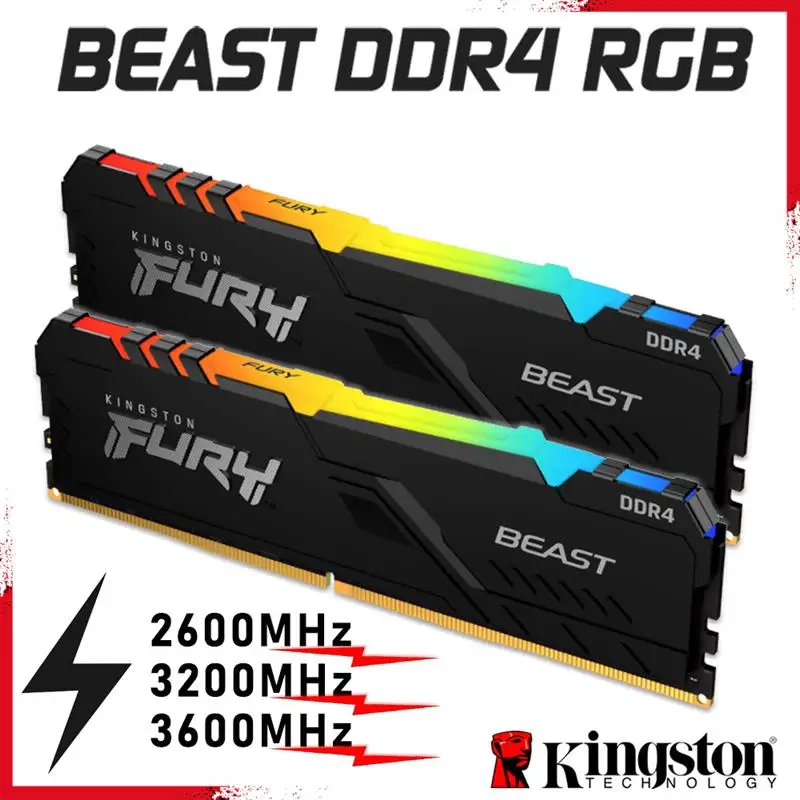 Иди! Fury Beast RGB Ram Kingston настольная память DDR4 8 ГБ 16 ГБ 32 ГБ 2666 МГц 3200 МГц 3600 МГц DDR4 MDIMM 288pin XMP Новый