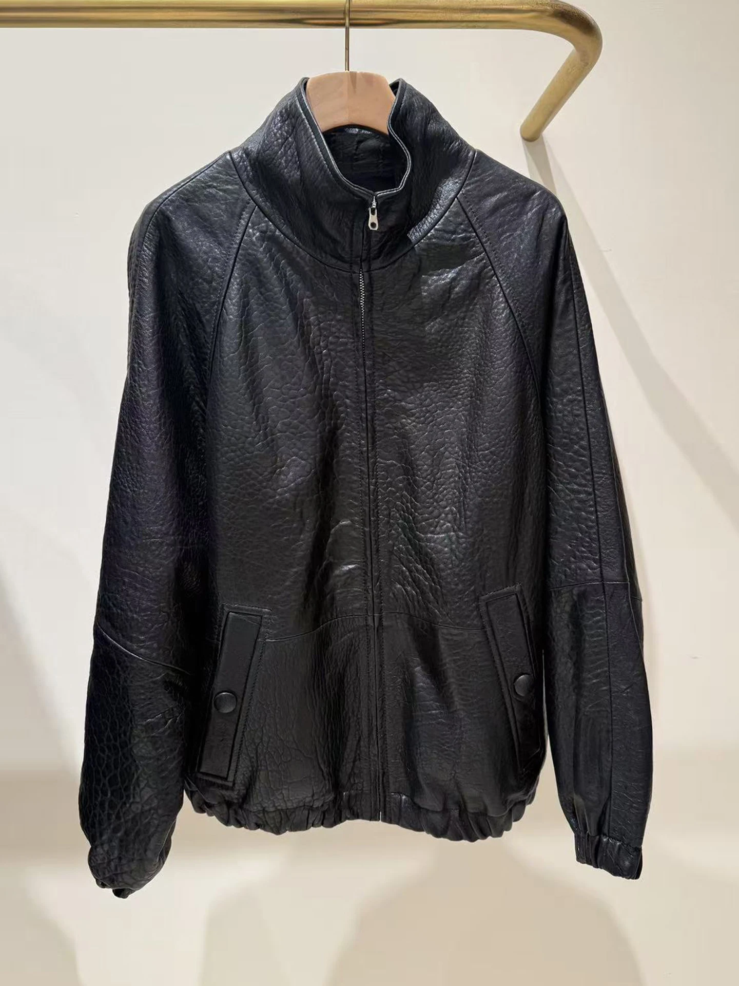 High-End Damen Biker Sle Stehkragen Leder Jaet Cardigan Mantel Retro Herbst Faion Damen Ort Oberbekleidung