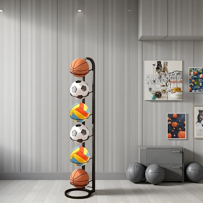 Black Metal Sports Ball Storage Rack: Multi-functional All-Season Organizer for Basketball/Football/Volleyball, Perfect Holiday