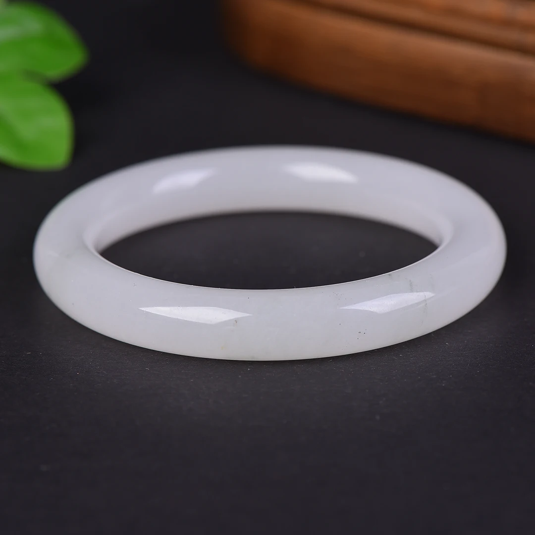 Natural Tianshan Jade Bangle for Women White Green Floating Veins Translucent Gemstone Bracelet Healing Crystal Jewelry Gift