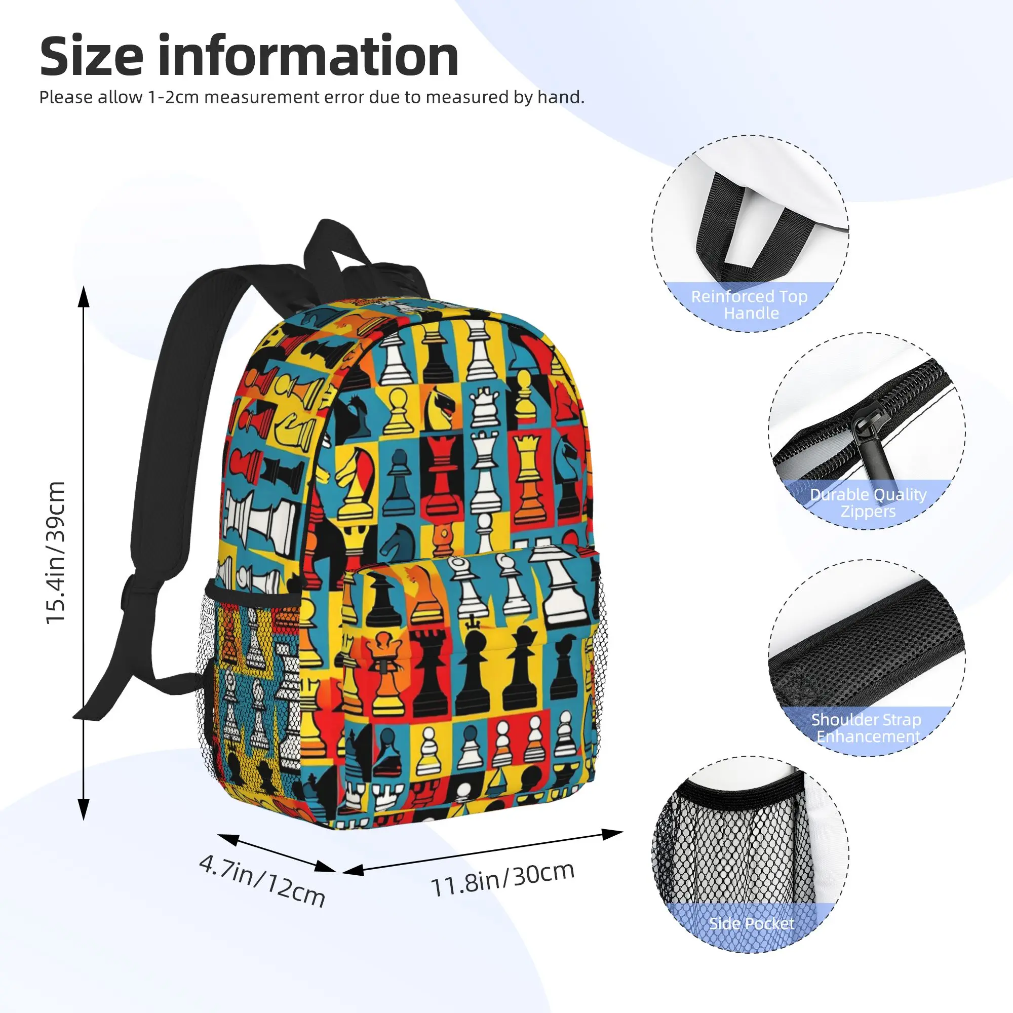 Cartoon Chess Pattern Backpack Hot Sale Daypack Large Capacity Boys Girls BookBag Shoulder Bags for Men Women School Bag