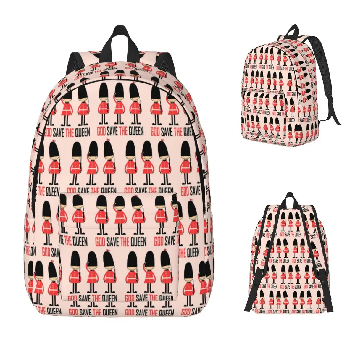 London Queen Guard United Kingdom Soldier Retro British Souvenir UK Backpack Daypack BookBag School Bag Shoulder Bags Men Women