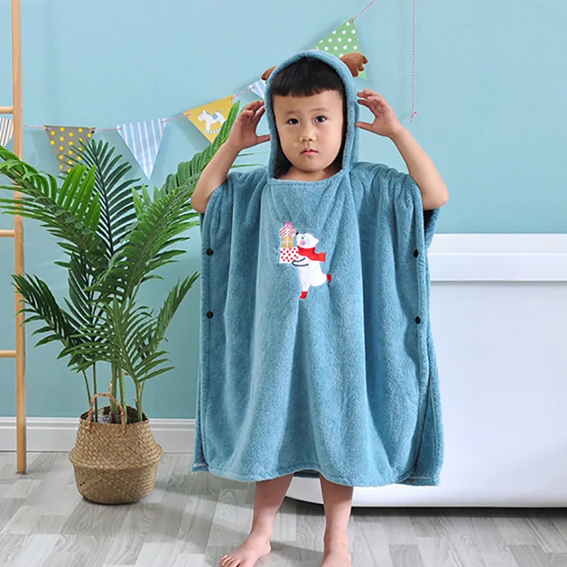 Cartoon Embroidery Baby Absorbent Bathrobe Super Soft Household Children's Bath Towel Boys Girls Coral Fleece Hooded Bathrobe