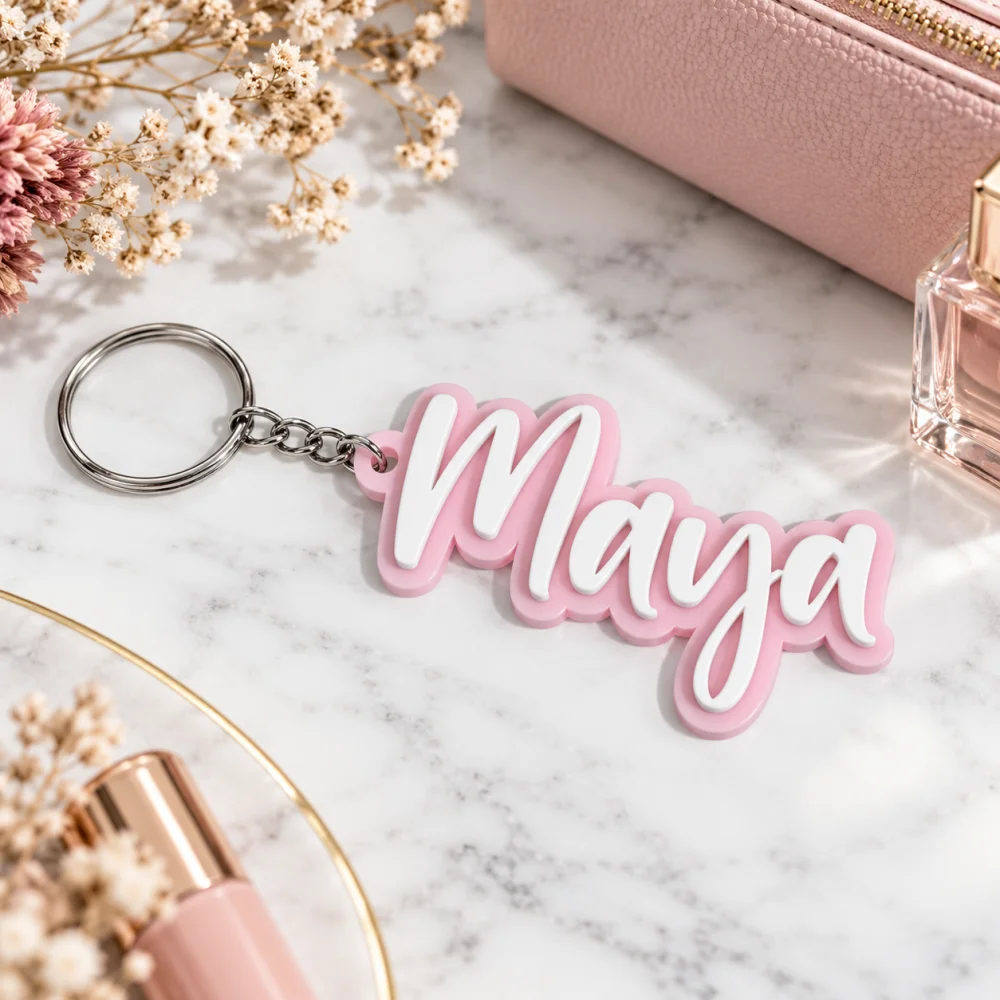 Custom 3D Name Acrylic Keychain Personalized Double Layer Key Ring Custom Name Bag Pendant Gift Accessory