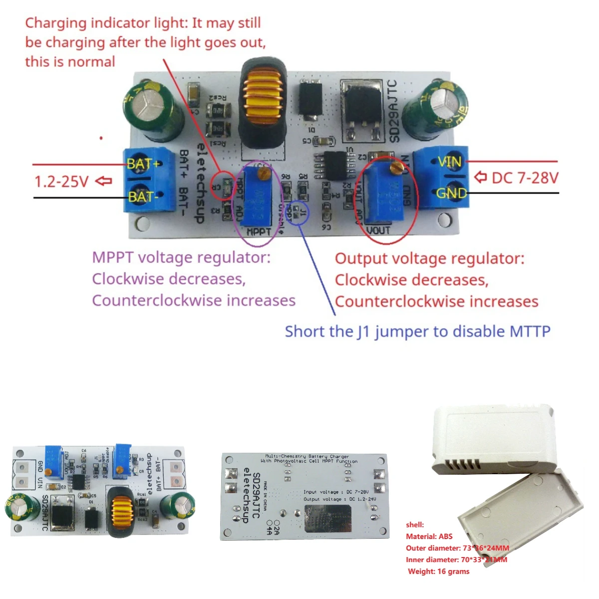 80W 1-6Cells MPPT Solar Controller module Li ion Li po LiFePO4 Lithium Titanate Multifunctional Battery Charger 1.2-25V Output