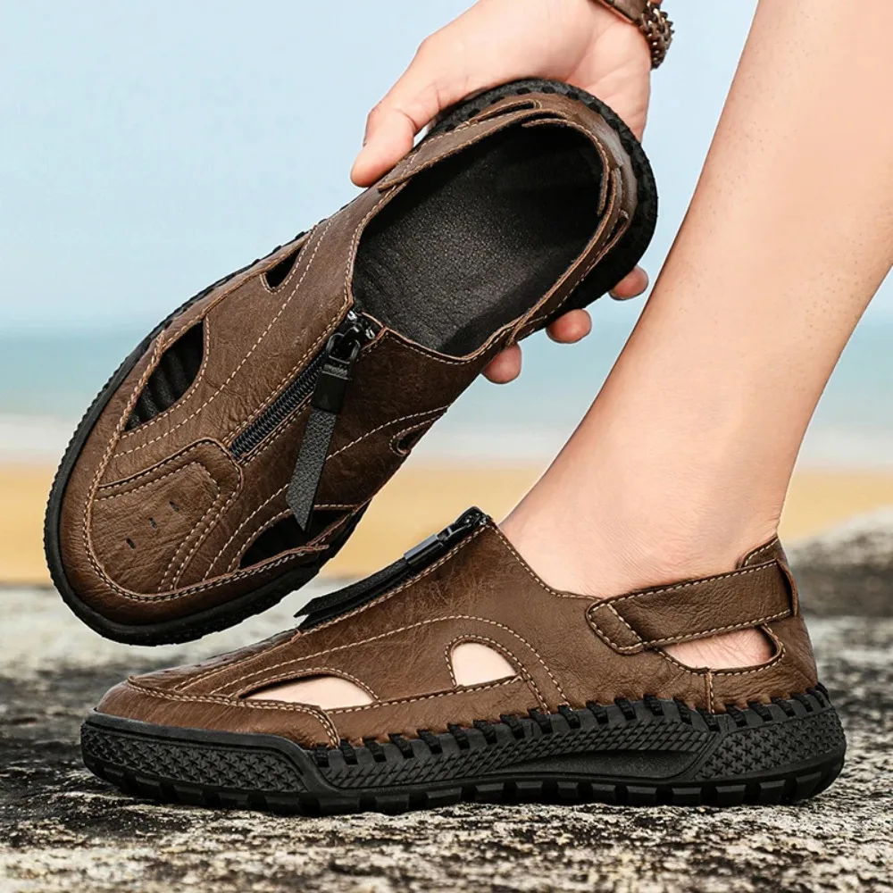 

Летние мужские сандалии ручной работы, кожаная мужская обувь, повседневные кроссовки для треккинга, удобная дышащая обувь для путешествий и вождения на открытом воздухе