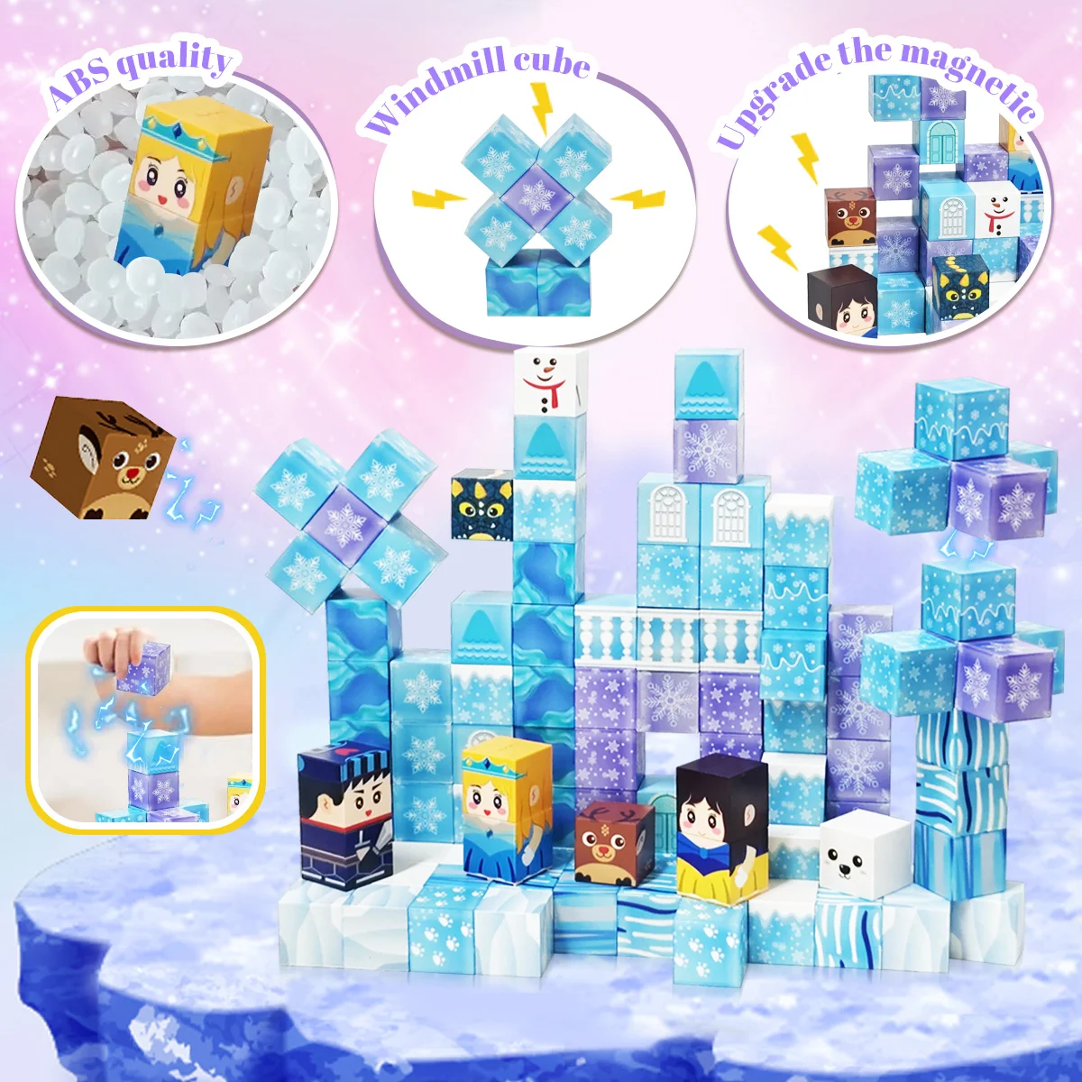 Ice and Snow World Magnetic Block Set, Ice and Snow Magic Castle Theme, Princess, Knight, Snowman Magnetic Blocks, Magnetic Blo