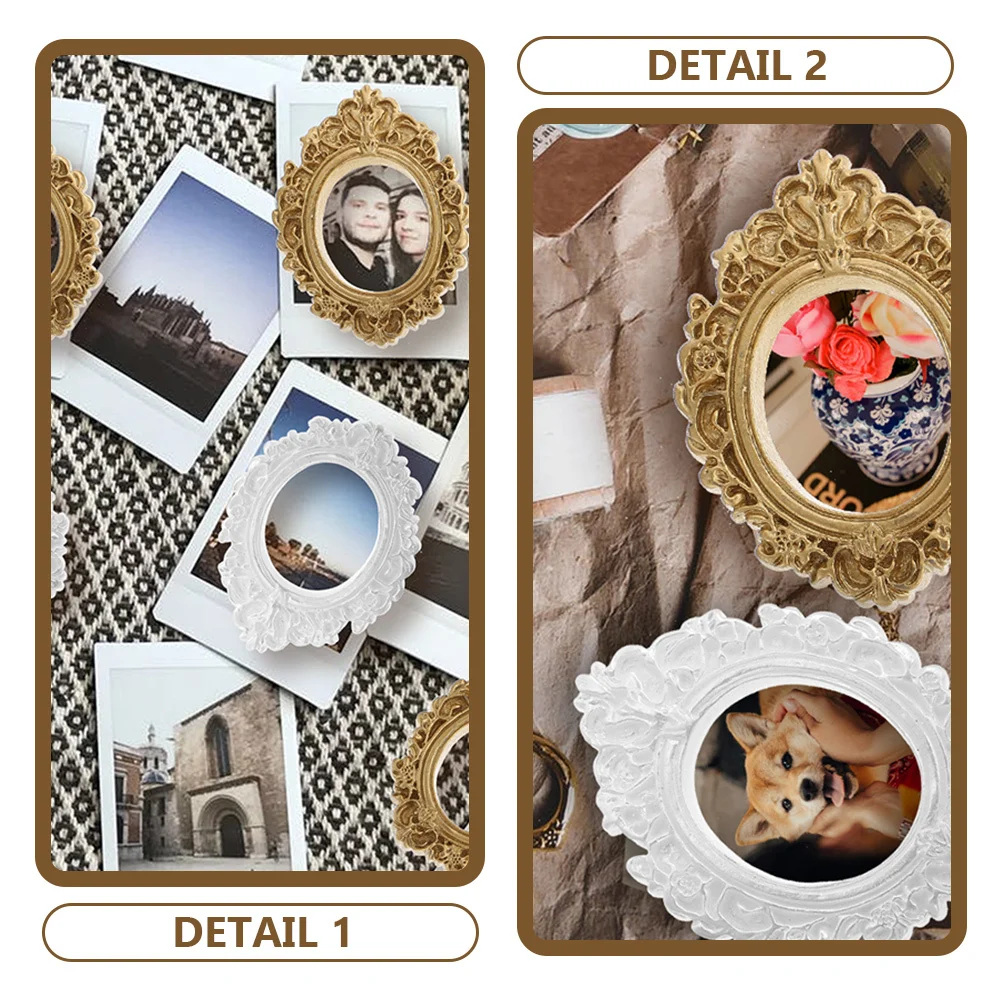 

8Pcs DIY Crafts Supplies Mini Resin Vintage Photo Frames Miniature Picture Frames Phone Case Ornament Small Photo Holder Vintage