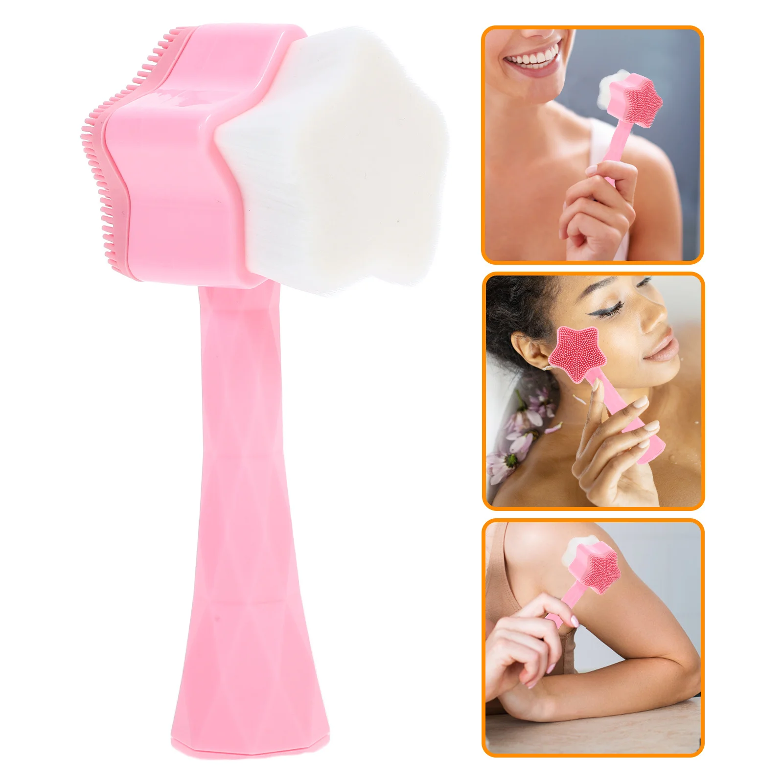فرشاة بلاستيكية يدوية للوجه، فرشاة تنظيف الوجه المحمولة، أداة العناية بالبشرة، منظف تدليك الوجه خفيف الوزن، وردي