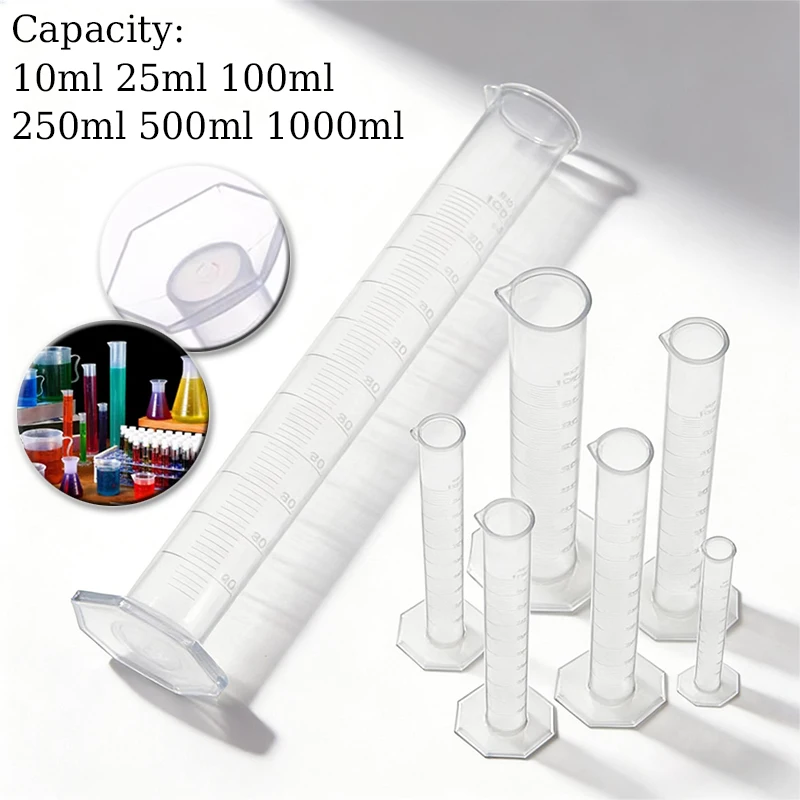Transparente Messung von Messzylindern aus Kunststoff, Kunststoff-Testflüssigkeit, Laborwerkzeug, 10 ml/25 ml/50 ml/100 ml/250 ml/500 ml/1000 ml