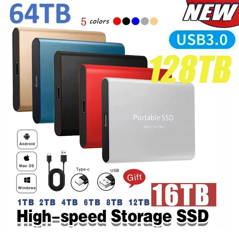 For xiaomi Portable 128TB 64TB SSD External Moblie Hard Drive High Speed 16TB 8TB Hard Disk for Desktop Mobile Laptop Comp