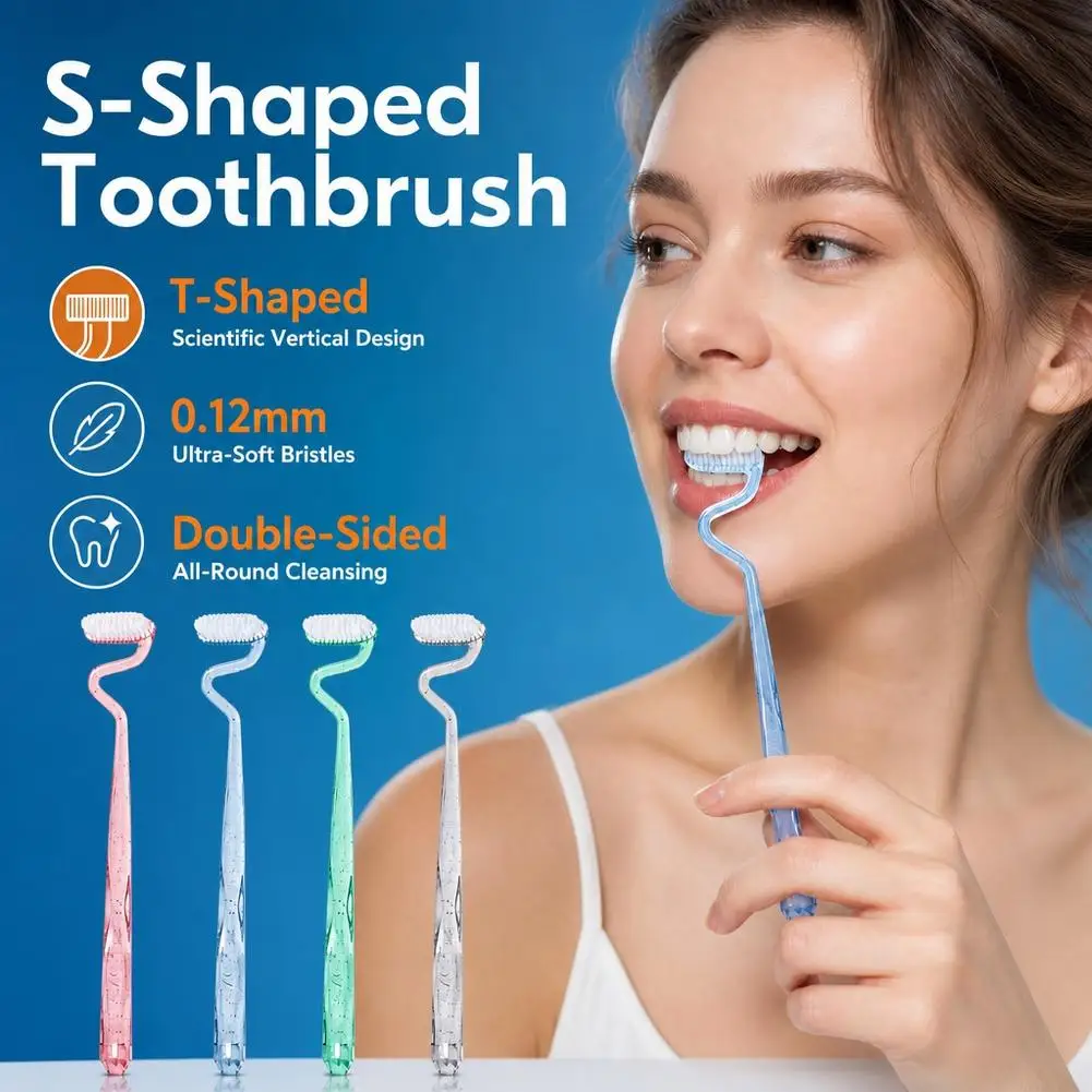 Soft S-shaped Toothbrush Oral Care Massage Vertical Toothbrush Tongue Coating Cleaning Interdental Brush Adults