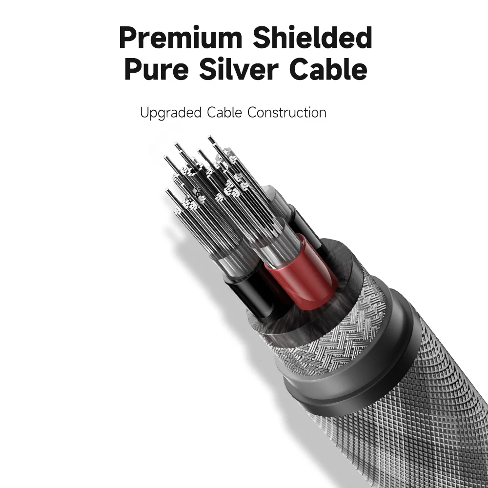 Kaiboer 4N Pure Silver 3.5mm AUX Audio Cable Shielded Gold-Plated Copper Shell HiFi Stereo Cord for Phone PC Speakers Amplifier