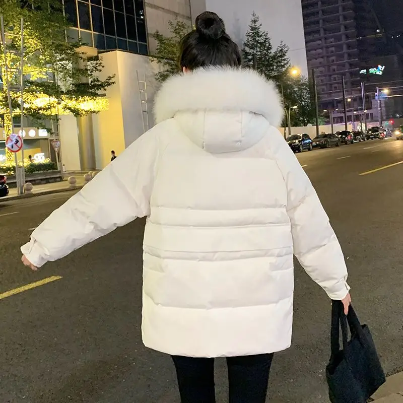 2023 New Women Down Jacket Winter Coat Female Short Simplicity Parkas Loose Thick Warm Outwear Artificial Fur Collar Overcoat