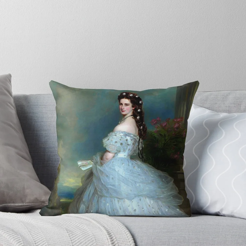 Portrait Of Empress Elisabeth of Austria by Franz Xaver Winterhalter-The Bavarian Rose — Empress Sissi. Ceremonial  Throw Pillow