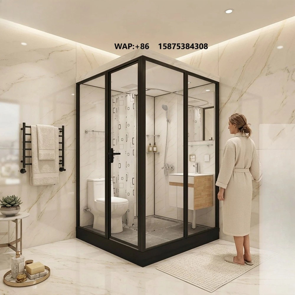 YEETE Matte Black Neo-Angle Pivot Sliding Shower Pod 8mm Tempered Glass Rectangle Shape Soft Closing Modern Bathroom Hotel Use