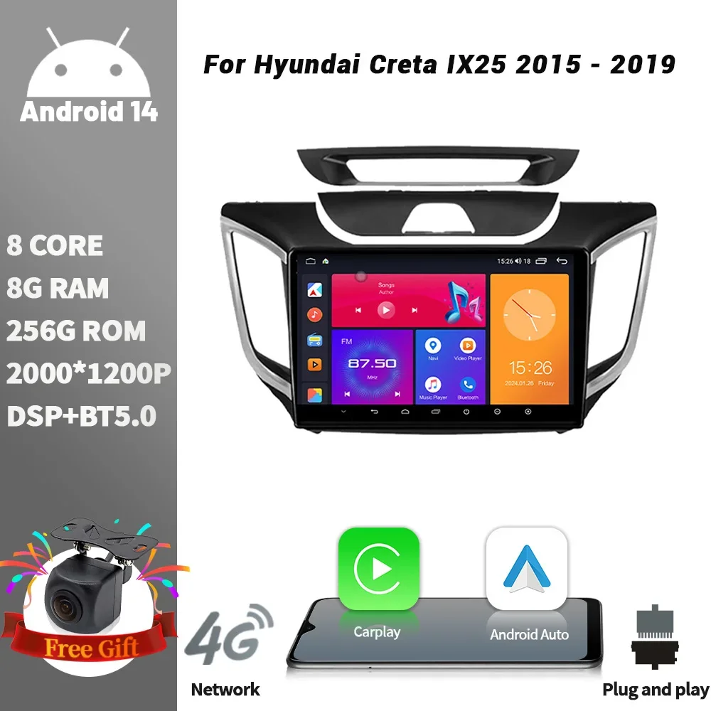 

Wireless CarPlay Screen Stereo For Hyundai Creta IX25 2015-2019 WIFI GPS 2DIN Android Car Radio Multimedia Player Navigation