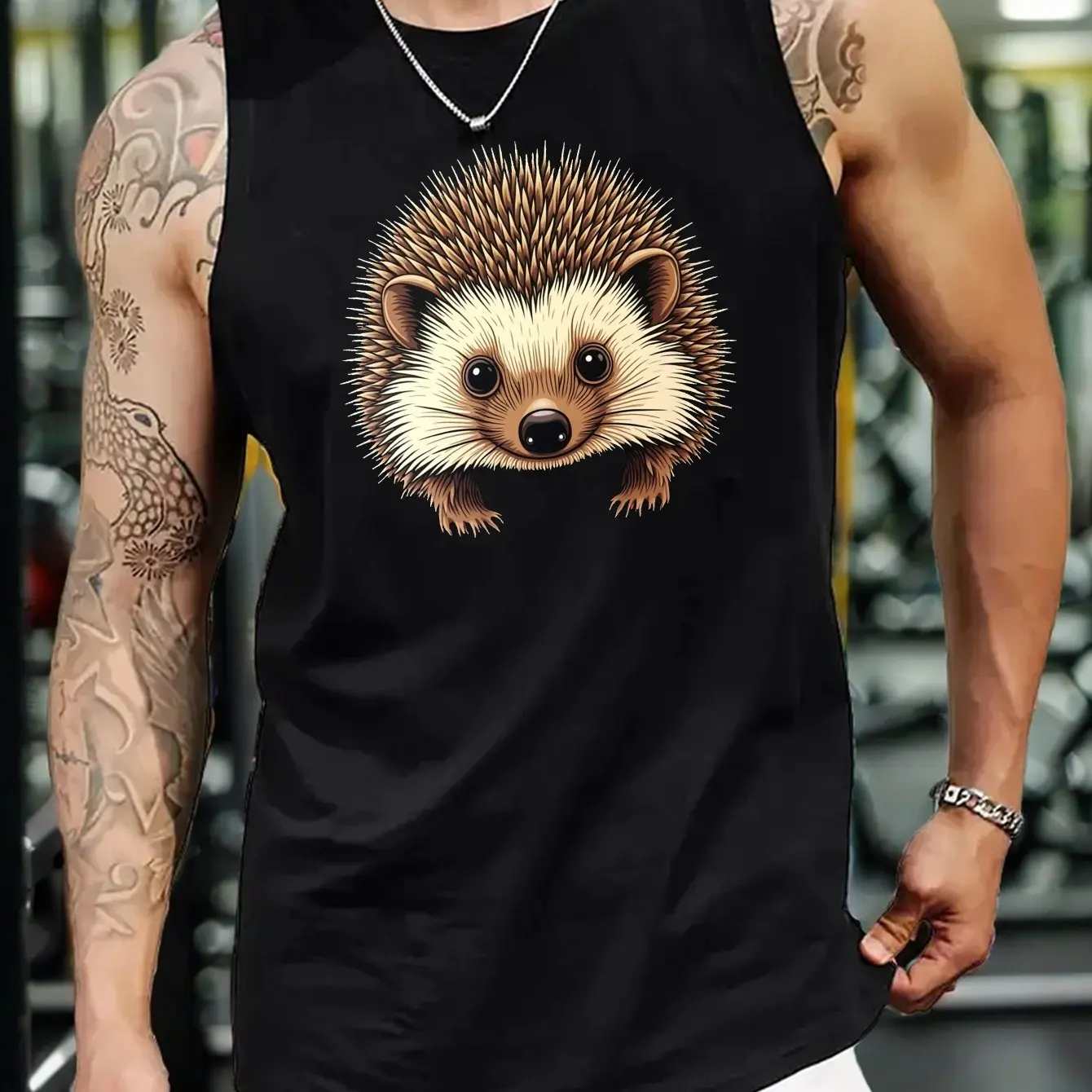 

Cute Hedgehog Pattern Men's Tank Tops Casual Round Neck Cartoon Pattern Sleeveless T-shirt Summe Comfortable Breathable Men Vest