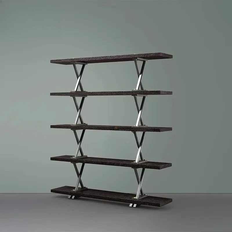 Customizable Solid Wood Bookshelf Leather Ash Wood Multi Layer Wave Decorative Shelving Unit Slats Design Home Storage