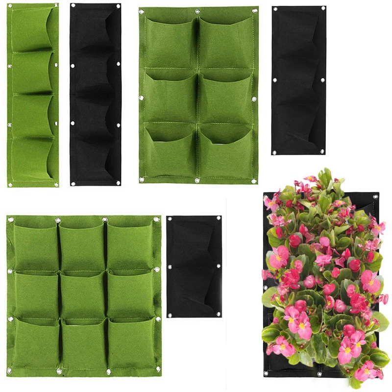 Green Vertical Garden gow bags Plant flower Wall Hanging Planting pots fabric 2 3 4 6 9 Pockets Planter veg Gardening Supplies B