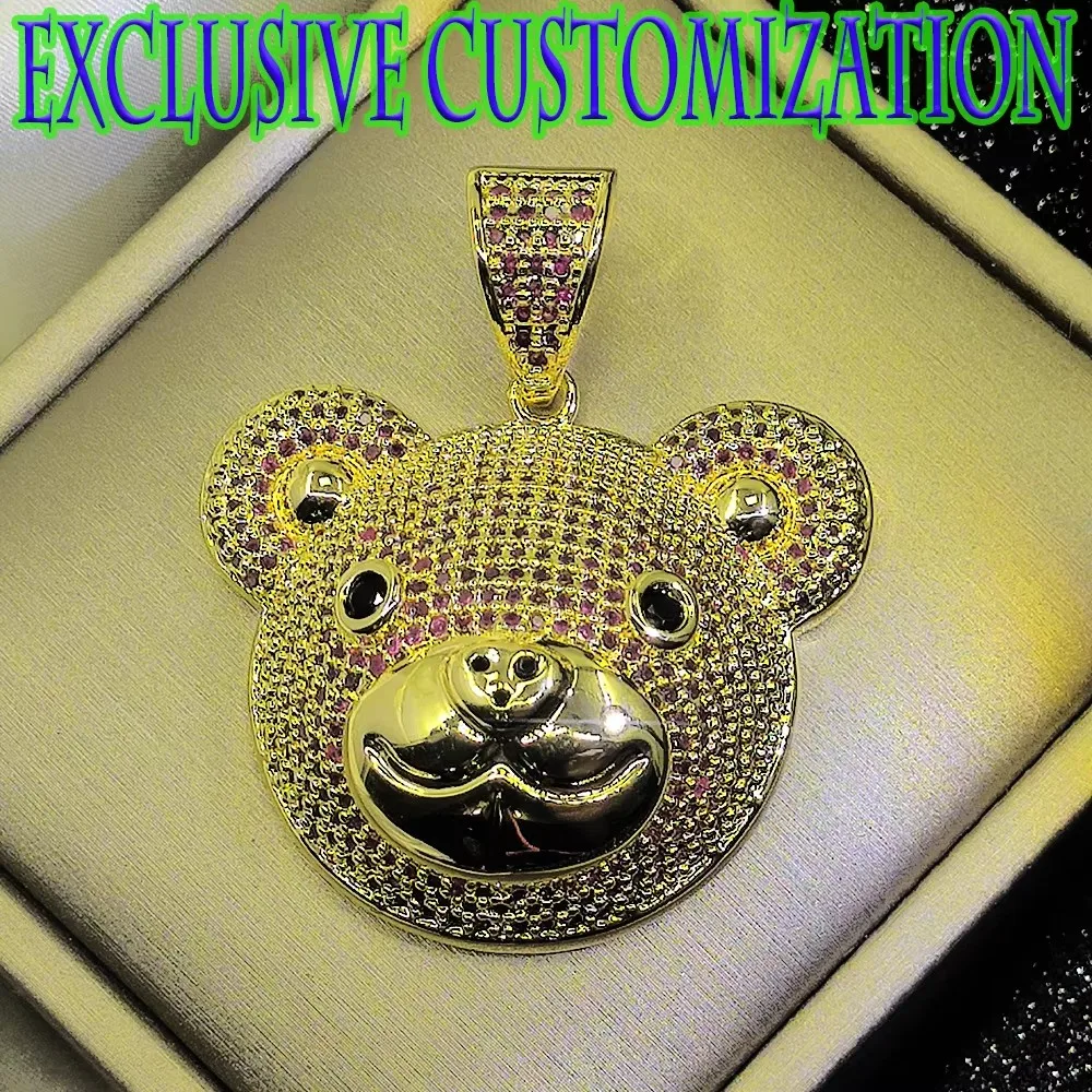 Exclusive customization of new trend necklaces, luxurious gemstone studded bear pendants, premium gilded, hip-hop pop style