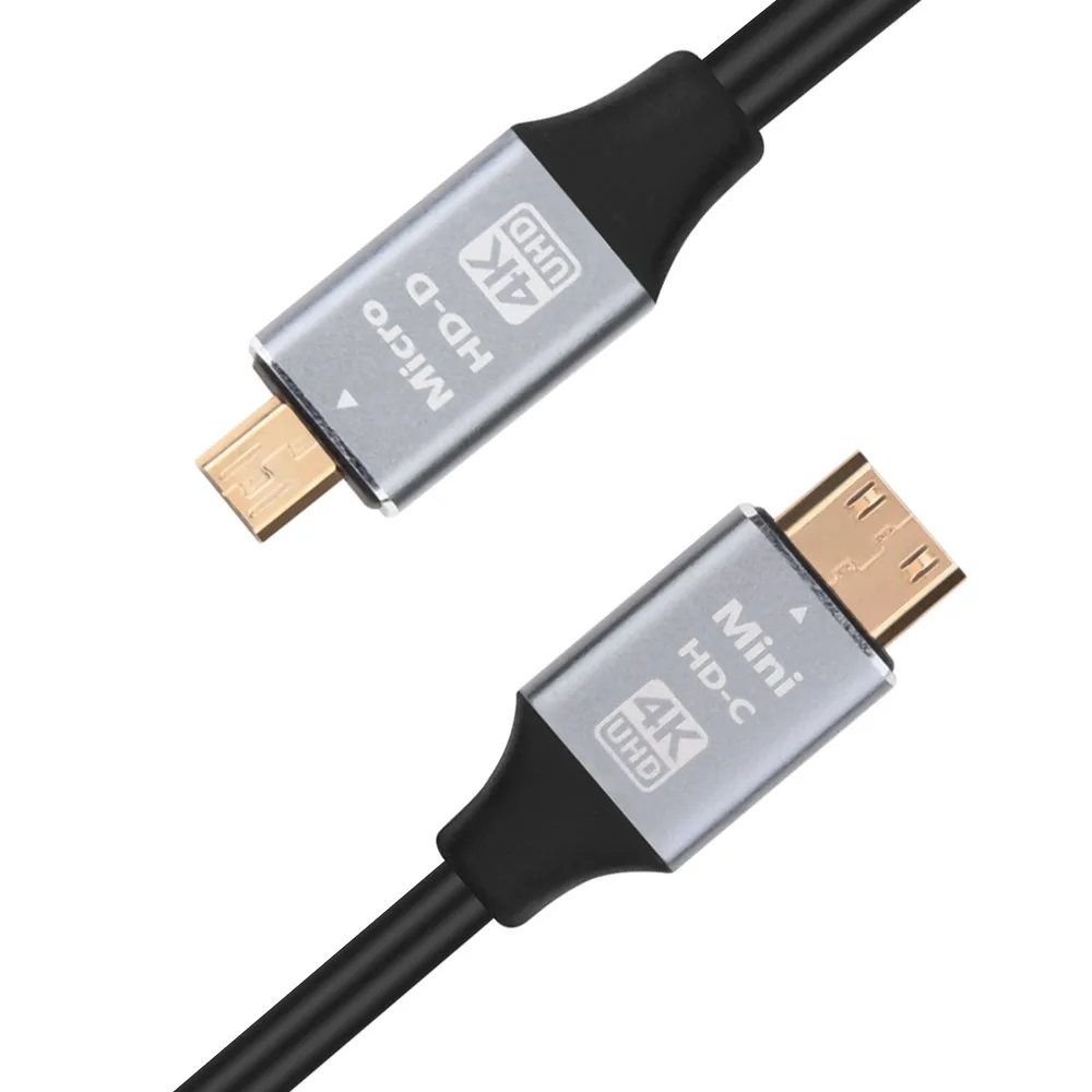 1.5m Mini-HD Micro-HD Male-Male 4K@60Hz UHD Cable HD2.0 C Type to D Type Connector Adapter Cord for Camera DV Tablet Monitor