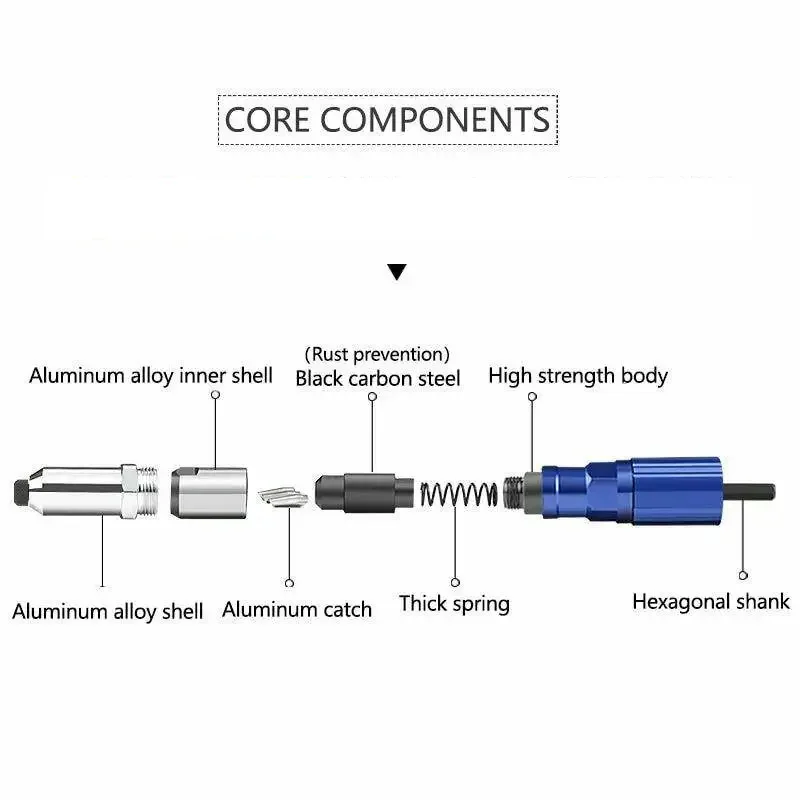 Rivet Gun Adapter for Electric Drill Applicable to 2.4-4.8mm Rivet Cordless Riveting Tool Pull Riveting Power Tool Accessories