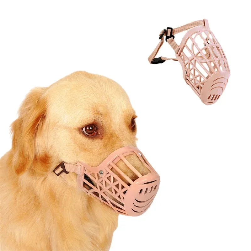 Soft Plastic and Leather Strong Dog Muzzle Basket Design Anti-biting Adjusting Straps Mask Dog Muzzle for Small Medium Large Dog