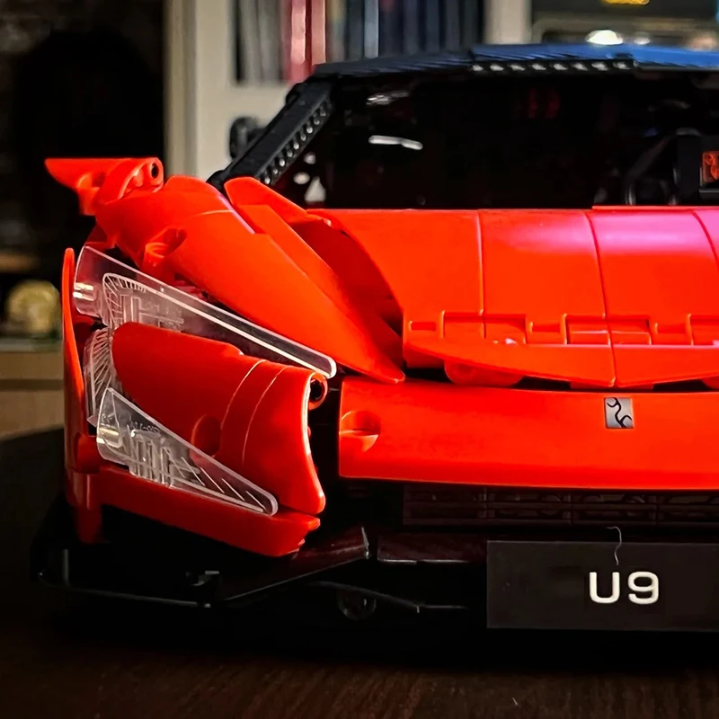 U9 Supersportwagen Technischer Baukasten 1:8 Maßstab Elektrischer Hypercar Konstruktions-Bausteine Modell DIY Montage-Spielzeug für Erwachsene – Detail 10