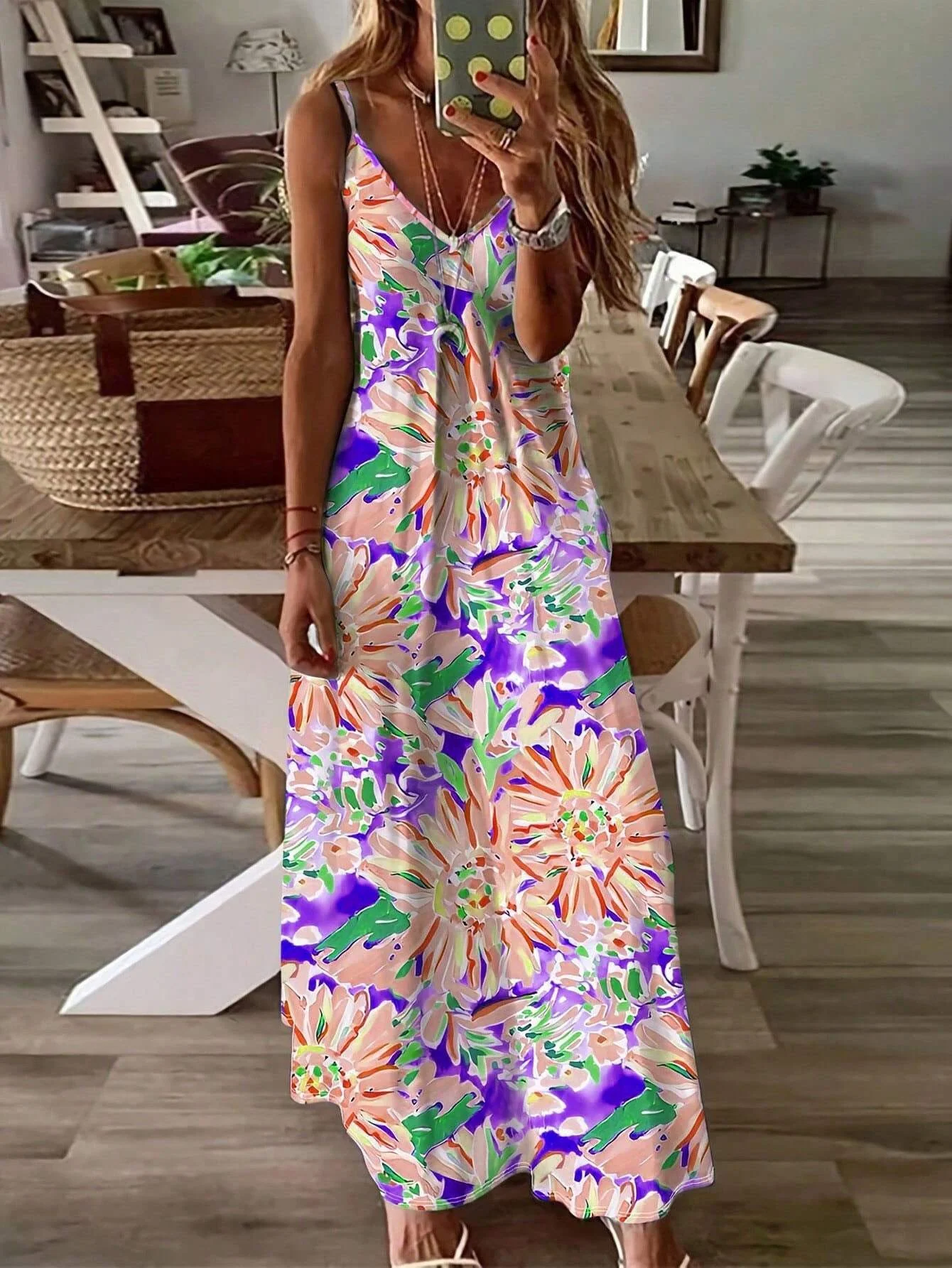 Fresh Floral Print Summer Seaside Vacation Suspender Original Dress 2024 New Daily Fashion Sexy Ankle-length Evening Dress