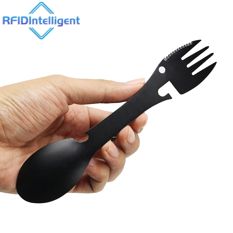 Multi-functional Camping Spork Stainless Steel Spoon Fork Knife Bottle Opener for Outdoor Hiking Survival Supplies