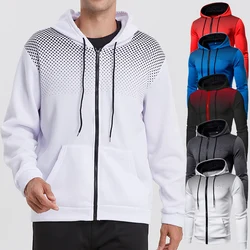 Men's Casual Polka Dot Printed Coats Jackets Outwear Tops Sports Athletic Zip Up Hoodies Hooded Sweatshirt with Kanga Pockets