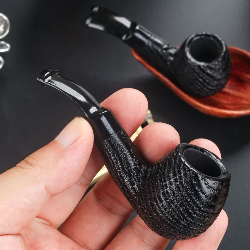 Ebony Wood 9mm Filter Flue Tobacco Pipe Retro Gentleman Bent Type Handle Handmade Smoking Pipe Old Dad's Gift